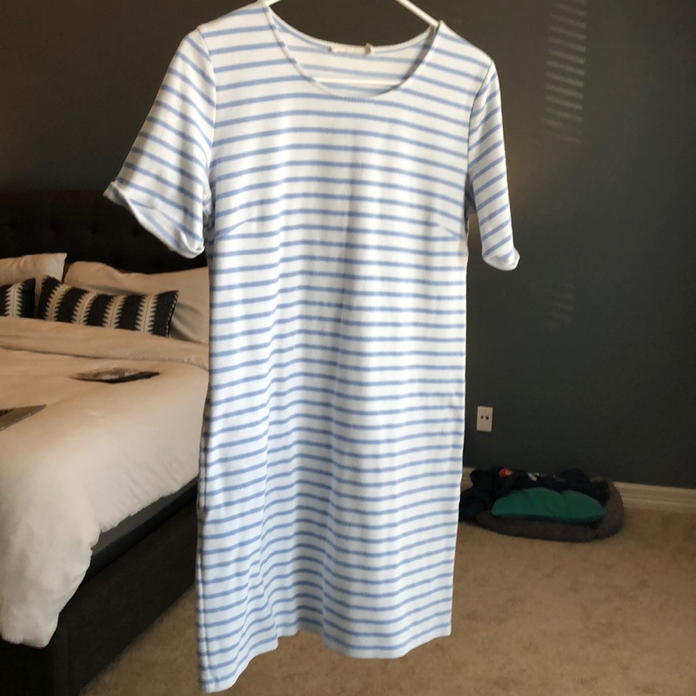 Blue and white striped T-shirt dress